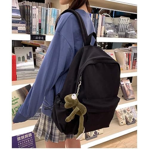 Black School Backpack for Girls Women Waterproof High School Book Bag Cute Backpack for Men Teens Boys, Lightweight Simple Middle School Back Pack Daypack thumbnail 5