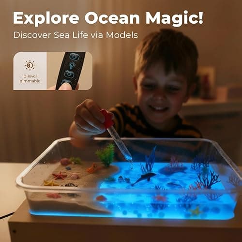 Light Table for Kids -Sand Painting Light Box All-in-One Sandbox Alternative with Tracing Light Box, 10 Dimming Levels & 50+ Pieces(USB) thumbnail 2