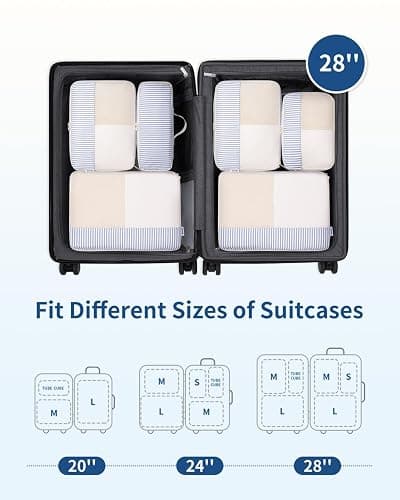 Narwey 7 Set Striped Packing Cubes for Travel Carry on Suitcase, Durable Packing Organizers Bag for Kids Women Men, Duffle Bags Backpack Travel Essentials Accessories (Greyish Blue Stripe) thumbnail 4