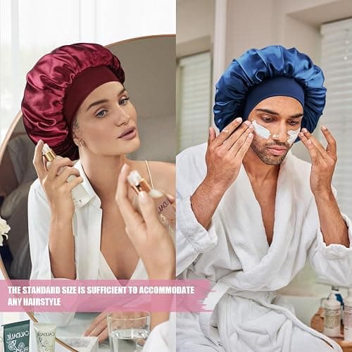 Doitory Satin Silk Bonnet for Sleeping, Double Layer Silk Sleep Cap for Men & Women, Soft Satin Lined Bonnet for Curly Hair thumbnail 6