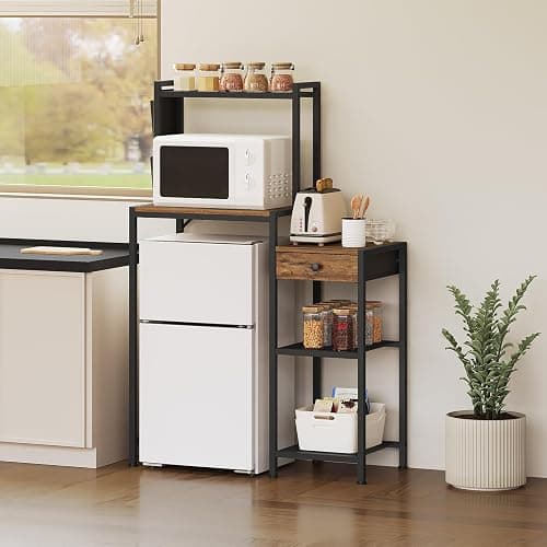 MAHANCRIS Mini Fridge Stand, Bakers Rack with Storage, 6-Tier Mini Fridge Cabinet, Coffee Bar Station with 1 Drawer, Microwave Stand for Kitchen, Dining Room, Rustic Brown and Black RSHR5401 thumbnail 3