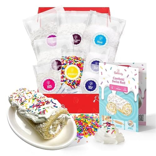 Baketivity Confetti Swiss Roll Kids Baking Kit with PreMeasured Ingredients | Real Jelly Roll Cake Making Set with Decorating Supplies, Cream, Rainbow Sprinkles, and Hands-On Experience for Kids - Image 1