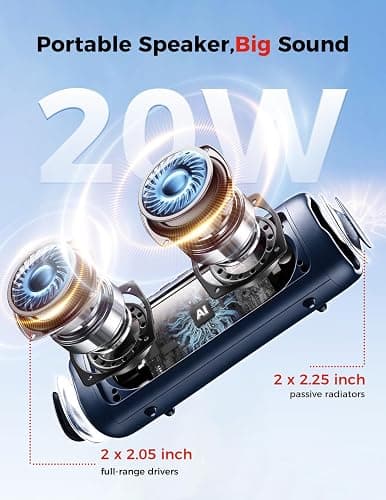 Bluetooth Speaker, 20W HD Sound, Portable Wireless, IPX5 Waterproof, Up to 24H Playtime, TWS Pairing, for Home/Party/Outdoor/Camping/Beach Essentials, Electronic Gadgets, Birthday Gift (Navy) thumbnail 2