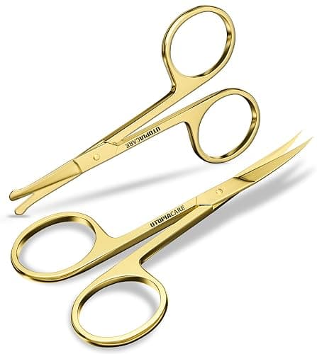 Utopia Care Eyebrow Scissors, Professional Stainless Steel Small Shears for Men and Women, Nose Hair Scissors for Grooming Mustache, Beard, Eyelashes, Ear Hair Trimming, Gold - Image 1