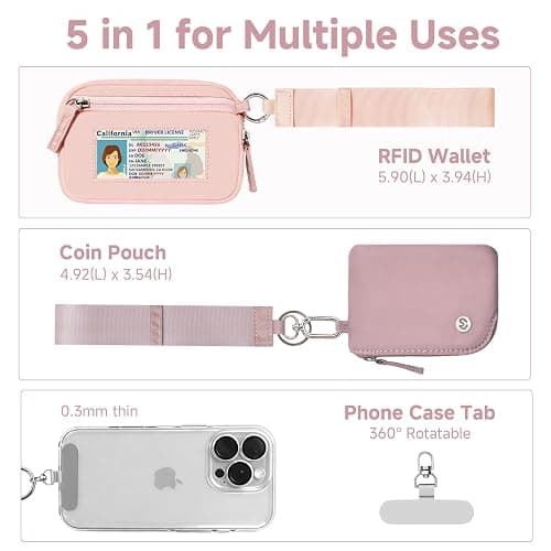 Shanejorin Phone Wrist Strap with Dual Pouch Keychain Wristlet Wallet for Women Small RFID Wallet with ID Window Coin Pouch Card Holder for Travel Dusky Rose thumbnail 3