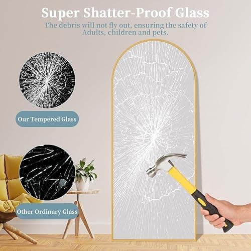 Coomily Full Length Mirror with Stand, 56"x14" Arched Full Body Mirror, Large Stand Up Aluminum Frame Floor Freestanding Hanging Leaning Mounted for Bedroom Living Room Entryway Gold thumbnail 5