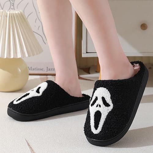 BOOUKILE Happy Face Slippers for Women Men,Retro Soft Cozy Comfy Plush Lightweight House Slippers Slip-on Indoor Outdoor Slippers,Slip on Anti-Skid Sole thumbnail 5