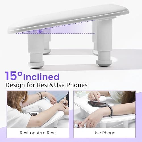 Big Arm Rest for Nails Tech: 2nd Generation U-Shaped Manicure Nail Arm Rest Stand Height Adjustable Armrest Microfiber PU Leather Hand Rest Pillow for Acrylic Nails (White) thumbnail 3