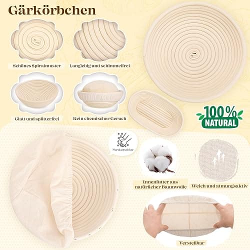  Sauerteig Starter Set, 25cm & 23cm Gärkorb Brot Backen, Sauerteig Starter Set Mit Sauerteig Starterglas, Brot Backen Startver Großes Geschenk Für Anfänger, Erfahrener Bäcker thumbnail 6