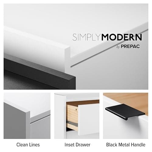 Prepac Simply Modern Nightstand Bedside Table, White Nightstand for Bedroom, End Table with 2 Drawers and Open Shelf 23.75" W x 26.75" H x 16" D thumbnail 6