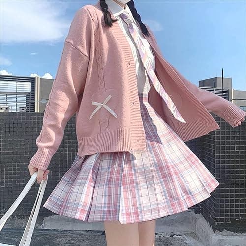 Women Kawaii Sweater Cardigan with Cute Bowknot and Heart S-2XL thumbnail 3