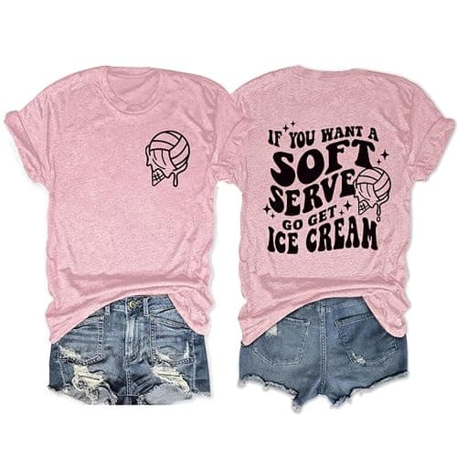 Mihvhyrt Volleyball Shirt Women Volleyball Lover Player Mom Coach Gift If You Want a Soft Serve Go Get Ice Cream Game Day Tee - Image 1