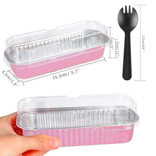 20PCS Rectangle Mini Loaf Pans With Lids,Mini Cake Pans with Lids,Disposable Ramekins Baking Cups Muffin Tins Cupcake Cups for Wedding Birthday Party,6.8oz（Pink） thumbnail 3