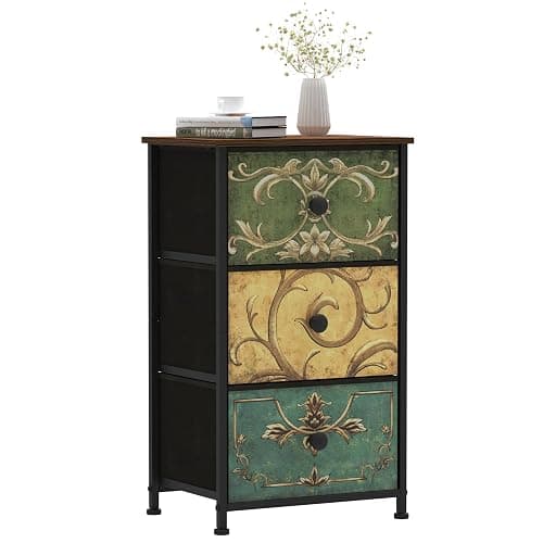 Tohomeor Small Dresser for Bedroom with Retro Flower Narrow Drawers Slim Chest of Drawers Skinny Nightstand Sofa End Table for Living Room Entryway Closet Storage (Multi, 3 Drawers) - Image 1