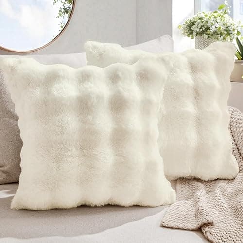 MIULEE Plüsch Kissenbezug 50x50 cm Kissenbezüge Flauschig Kissen Sofakissen Fell Beide Seiten Kurze Wolle Dekokissen Luxus Square Kissenhülle für Sofa für Schlafzimmer Waschbar Deko Cremeweiß 2er Set thumbnail 2
