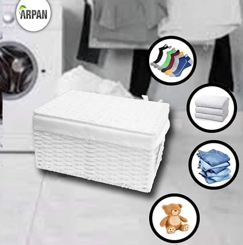 Arpan Paper Rope Woven Storage Xmas Hamper Basket Box with White Cloth Lining, Large, Medium, Small (Set of 3) thumbnail 4