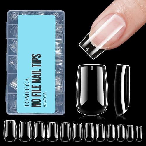 TOMICCA Short Square Nail Tips, 504Pcs Clear Press on Nails Square Full Cover Nail Tips Clear False Press on Nails, Soft Tips for Gel Nail Extension DIY Nail Salon 12 Sizes - Image 1