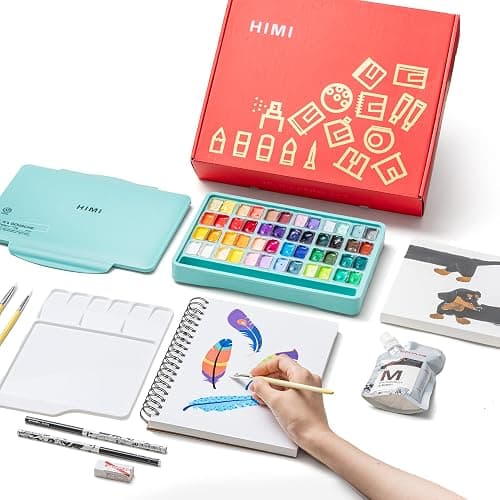 HIMI 48 Colors Twin Cup Jelly Gouache Paint Set, – Complete Art Kit with Pad, Paint Refill, Palette, Brushes, Painting Knife, Foldable Frame for Beginners, Students & Artists thumbnail 4
