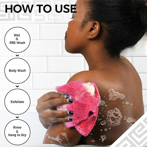 SHOWER | Amazon | African Net Sponge Authentic - Real African Exfoliating Sponge with Knots - African Net Washcloths for Body Scrubber Exfoliator - Back Scrub for Shower - Pink thumbnail 4
