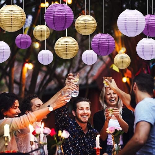 Purple Paper Lanterns Decorative Hanging Round Chinese Lanterns Lavender Purple Gold Wedding Bachelorette Engagement Baby Bridal Showers Birthday Decoration Indoor Outdoor 14PCS thumbnail 6