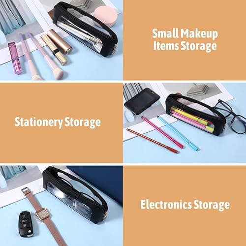 YQQYG Black Makeup Brush Bag, Clear Makeup Bag Travel Makeup Brush Holder Toiletry Bag with Zipper, Cosmetics Makeup Bag Purse Organizer for Women thumbnail 7