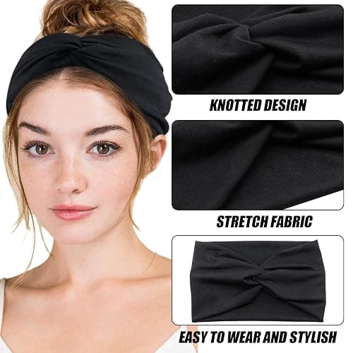 Carede Wide Headbands for Women, Black Turban Headband Stretchy Twisted Head Wraps for Girls Yoga Workout Sports Head Bands For Women's Hair,Pack of 6 thumbnail 5