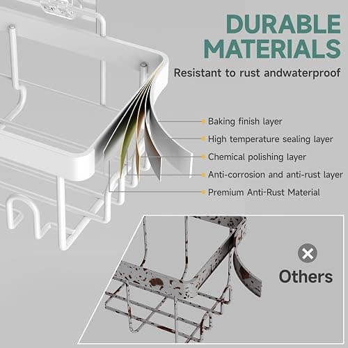 Veken Adhesive Shower Caddy 5-Pack,Heavy Weight Bearing,Large Wall Mounted Shower Shelves Rack,Organizer Storage Accessories with Soap Dish&Toothbrush Holder,Ideal for Bathroom,Home&Kitchen,White thumbnail 5