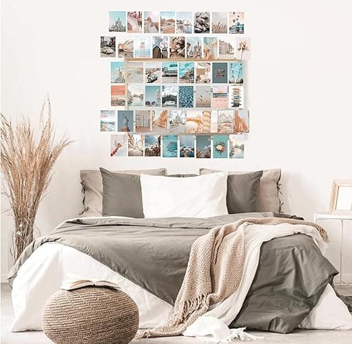 Onivein Peach Teal Wall Collage Kit Aesthetic Pictures, 50Pcs 4 x 6 Inch Blue Aesthetic Picture, Summer Beach Collage Print Kit, Trendy Cute Posters Photo Collage Kit for Dorm Bedroom Decor thumbnail 4