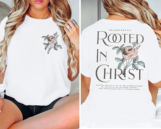 Rooted in Christ Shirt Christian Shirts for Women Jesus Oversized Tshirt Bible Verse Graphics Tees Tops thumbnail 3