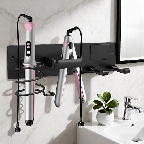 Dovyn Hair Dryer Holder Curling Iron Holder 3 in 1 Blow Dryer Holder for Wall Curling Iron Holder Wall Mount Flat Holder (Black) thumbnail 2