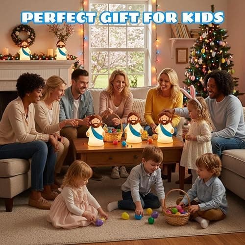Jesus Night Light Rechargeable Bedside Night Light Dimmable Silicone LED Light Ideal for Religious Gatherings, Gifts for Sunday School, Baptism Presents, Easter Egg Decorations (blue) (Blue) thumbnail 6