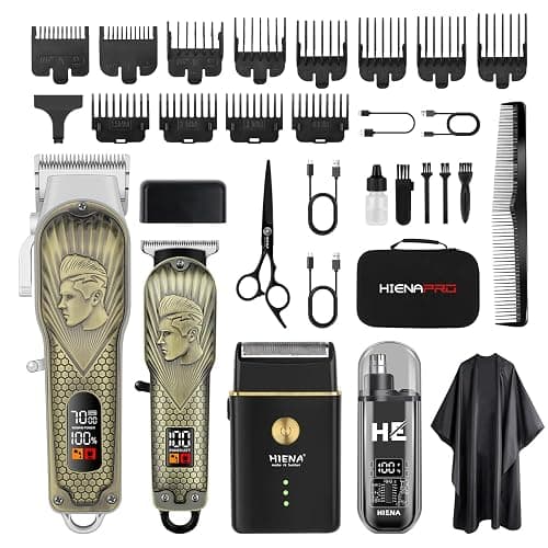 HIENA PRO Professional Hair Clippers for Men, Cordless Hair Clipper for Barber Clippers and Trimmer LED Haircut Set with Foil Shaver, Nose Trimmer, Rechargeable Clippers for Men - Image 1