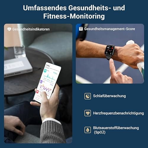Smartwatch Herren Damen, 1,91'' HD Touch Fitnessuhr mit LED Taschenlampe & Bluetooth Anrufe, 100+ Sportmodi Fitness Tracker mit SpO2-Schlaf-Schrittzähler-2 Armbändern, IP68 Wasserdicht für iOS Android thumbnail 4