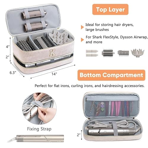 ELCUPA Initial Personalized Hair Tools Travel Bag Double-Layer Hair Dryer Case Compatible with Shark FlexStyle/SmoothStyle, Dysson Airwrap & Supersonic – Hair Tool Organizer for Travel & Home thumbnail 3