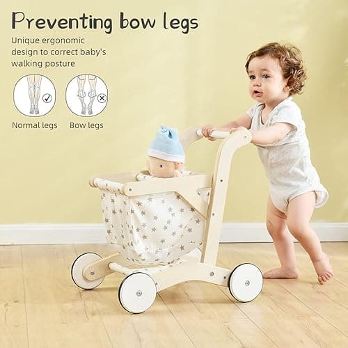 labebe Baby Push Walker Doll Stroller, Push Toy for Toddler, Shopping Cart for Girls and Boys 1 Years Old, Kids Stand Learning Walker, Wooden Play Wagon with Wheel, Larger Size 15.2 * 18.7 * 19.7 thumbnail 5
