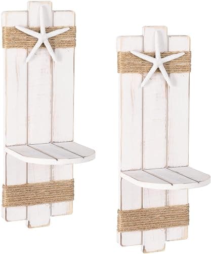 SOMTO White Starfish Wall Candle Sconces,Beach Themed Wall Decor Ocean Wall-Mount Candleholders,Nautical Style Bathroom Decor, Coastal Farmhouse Seashell Candle Holders,Set of 2 thumbnail 5