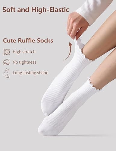 ANDERE ARTE Women’s Viscose from Bamboo Ruffle Ankle Socks, Soft Breathable Lettuce Edge Crew Socks,Cute Frilly Quarter Sock thumbnail 3