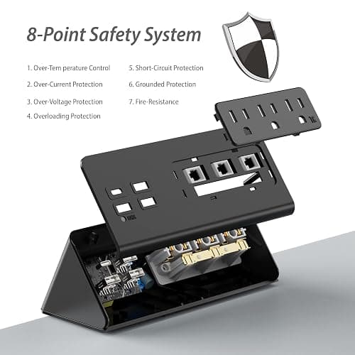 Nightstand Edge Mount Power Strip with USB-C Ports Tabletop Surge Protector Desk Clamp Power Sockets with 3 AC Outlets &4 Fast Charging USB Ports for Home Office Hotel and Dormitory (Black(2-Pack)) thumbnail 8