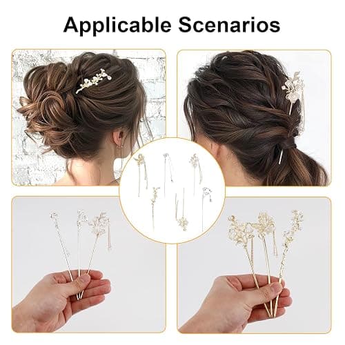 Chinese Hair Sticks, Gold Silver Japanese Hair Sticks with Butterfly Flower Design Pearl Tassels Pendants for Women (3 Gold&3 Silver) thumbnail 6