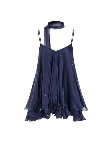 CIDER Women Sequin V Neck Halter Mini Dress with Scarf | Four Season Chiffon Crystal Accent - Image 1