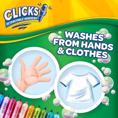 Crayola Clicks Retractable Tip Markers (10ct), Stocking Stuffers for Kids & Toddlers, Cone Tip Washable Art Marker Set, Coloring Book Supplies, No Dry, 3+ thumbnail 7