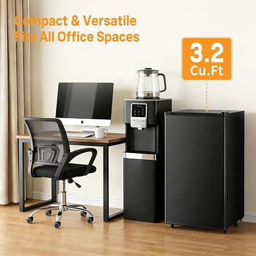 NEWBULIG Mini Fridge with Freezer 3.2 Cu.Ft Small Refrigerator for Office, Dorm, Small Fridge with Adjustable Thermostat, Energy Saving, Singel Door, Black thumbnail 6