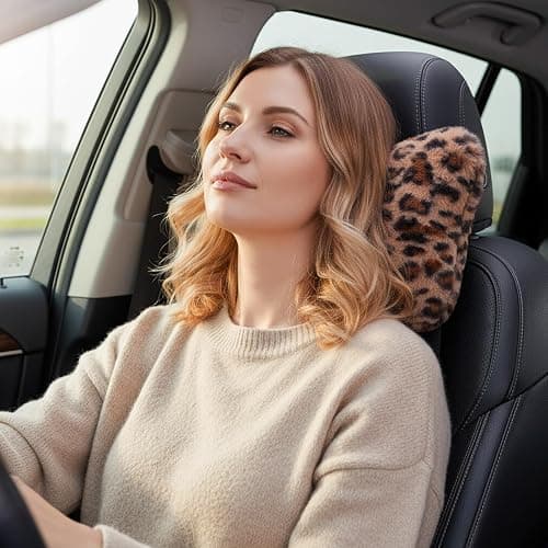 Macarrie 2 Pcs Car Neck Pillow Plush Butterfly Bow Car Headrest Pillow Comfortable Seat Neck Support Cute Head Rest Accessories for Driving Travel Driver Chair Girl Style Interior Decor (Leopard) thumbnail 6