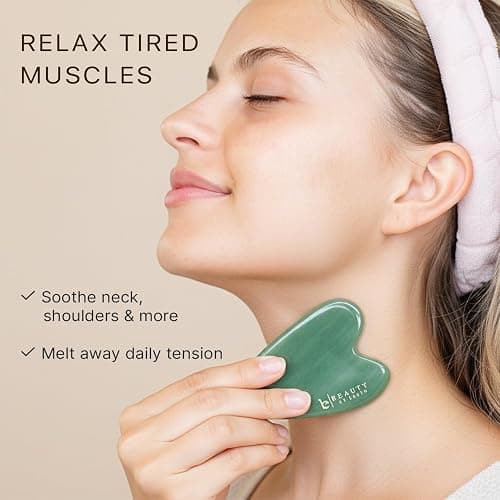 Jade Gua Sha - Smoothes Fine Lines & Wrinkles, Stocking Stuffers for Women, Face Sculpting Tool for Face Massage, Jaw Massager, Facial Massage Tools, Small Gifts for for Women and Teenage Girls thumbnail 4