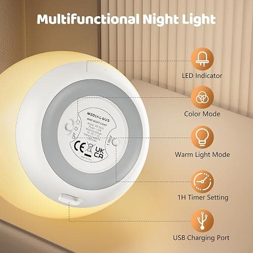 MediAcous Night Light for Kids, Baby Egg Light for Nursery, 7 Colors Changing & Stepless Dimming, Soft Silicone Touch Night Lamp with 1 Hour Timer, Rechargeable Nursery Night for Breastfeeding thumbnail 7
