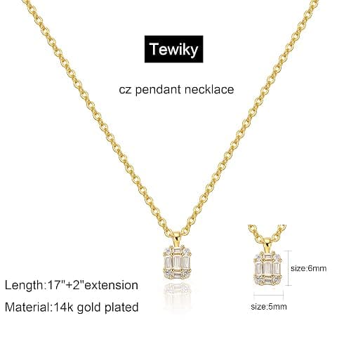 Tewiky Diamond Pendant Necklace for Women， Dainty Gold Layered Necklaces 14k Gold Plated Stacked Cuban Paperclip Chain Choker Necklaces Aesthetic Simple Gold Necklace Jewelry Gifts for Women - cz pendant gold thumbnail 5