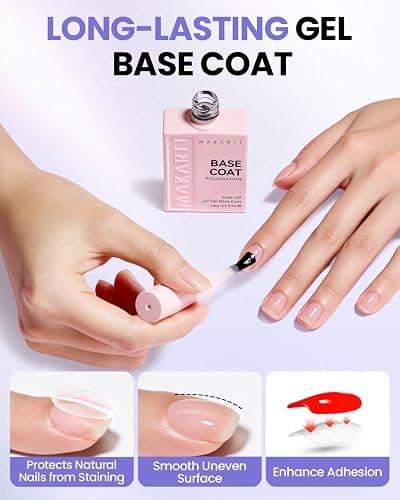 Makartt Gel Top and Base Coat Set 2 PCS 15ml No Wipe Long Lasting | Upgrade Diamond-Shine Base and Top Coat Gel Nail Polish Soak Off UV LED Lamp Needed Home DIY Salon Gift Women thumbnail 4