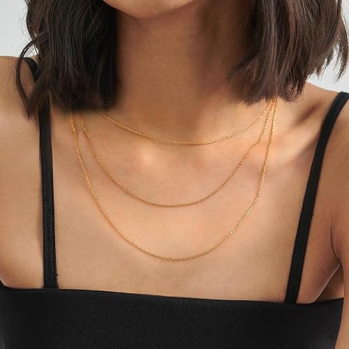 prgislew 14k Gold Over 925 Sterling Silver Chain Necklace for Women Layering Necklaces 18" 1.6mm Cable Chain Necklace Sturdy & Shiny Women's Gold Chain Necklaces Upgraded Spring-Ring Clasp thumbnail 4