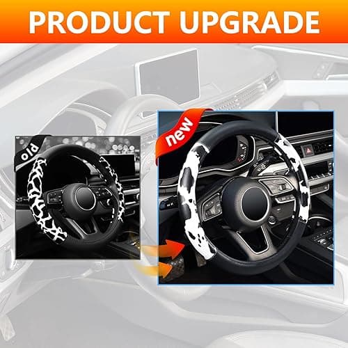 Cow Print Steering Wheel Cover, Universal 14.5-15 inch Breathable Microfiber Leather Anti-Slip Car Steering Wheel Protector for Women Men, Black&White thumbnail 6