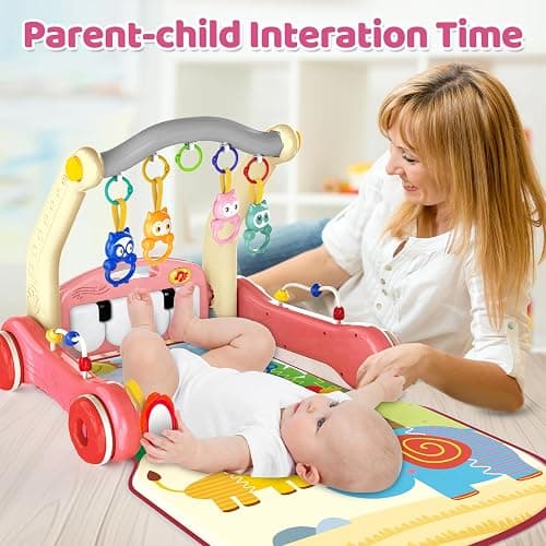 2 in 1 Baby Gym Play Mat with Walker, Kick and Play Piano Gym Activity for Boys Girls, Musical Activity Center Tummy Time Mat for 0-3-6-12-18 Months, Learning Walker Play Gym for Infant Girl Gift(RED) thumbnail 2